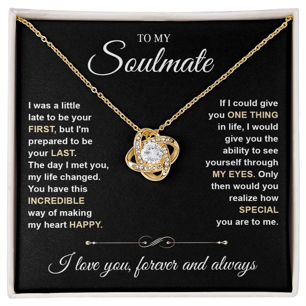 To My Soulmate Necklace for Women, Necklaces For Wife from Husband, Soulmate Jewelry to My Future Wife Necklace and Necklace For Girlfriend with Message Card and Necklace Gift Box Gift Box Styles on Birthday, Christmas, Wedding, Anniversary Love knot Than