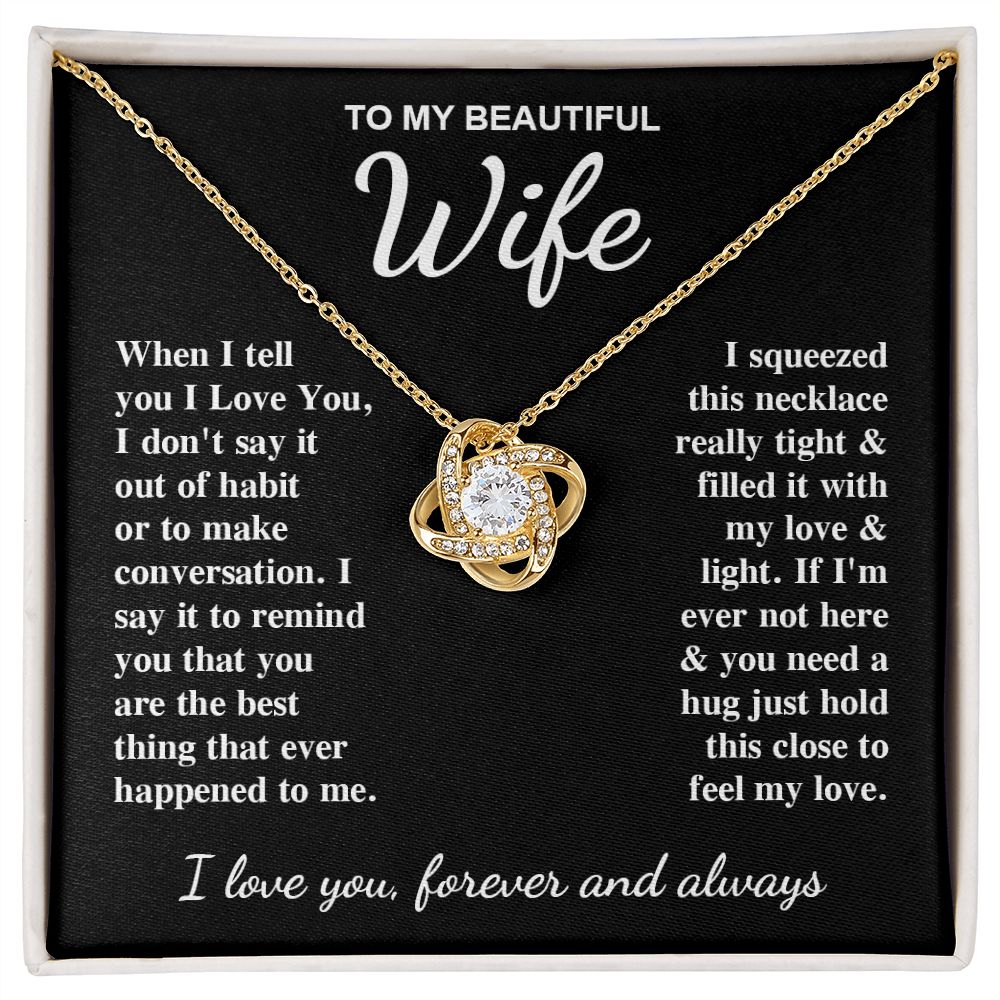 To My Beautiful Wife Necklace Gift for Her, Soulmate for Wife Birthday Gifts from Husband, Valentine for Women, Soulmate Gifts, Message Card and Necklace Gifts Box Gift Box Styles on Birthday, Wedding, Anniversary, Valentine Love knot Thang