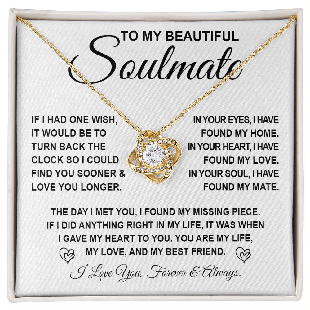 To My Beautiful Soulmate Necklace Gift for Her, Soulmate for Wife Birthday Gifts from Husband, Anniversary Jewelry for Women, Soulmate Gifts, Message Card and Necklace Gifts Box Gift Box Styles on Birthday, Wedding, Anniversary, Valentine Love knot Thang