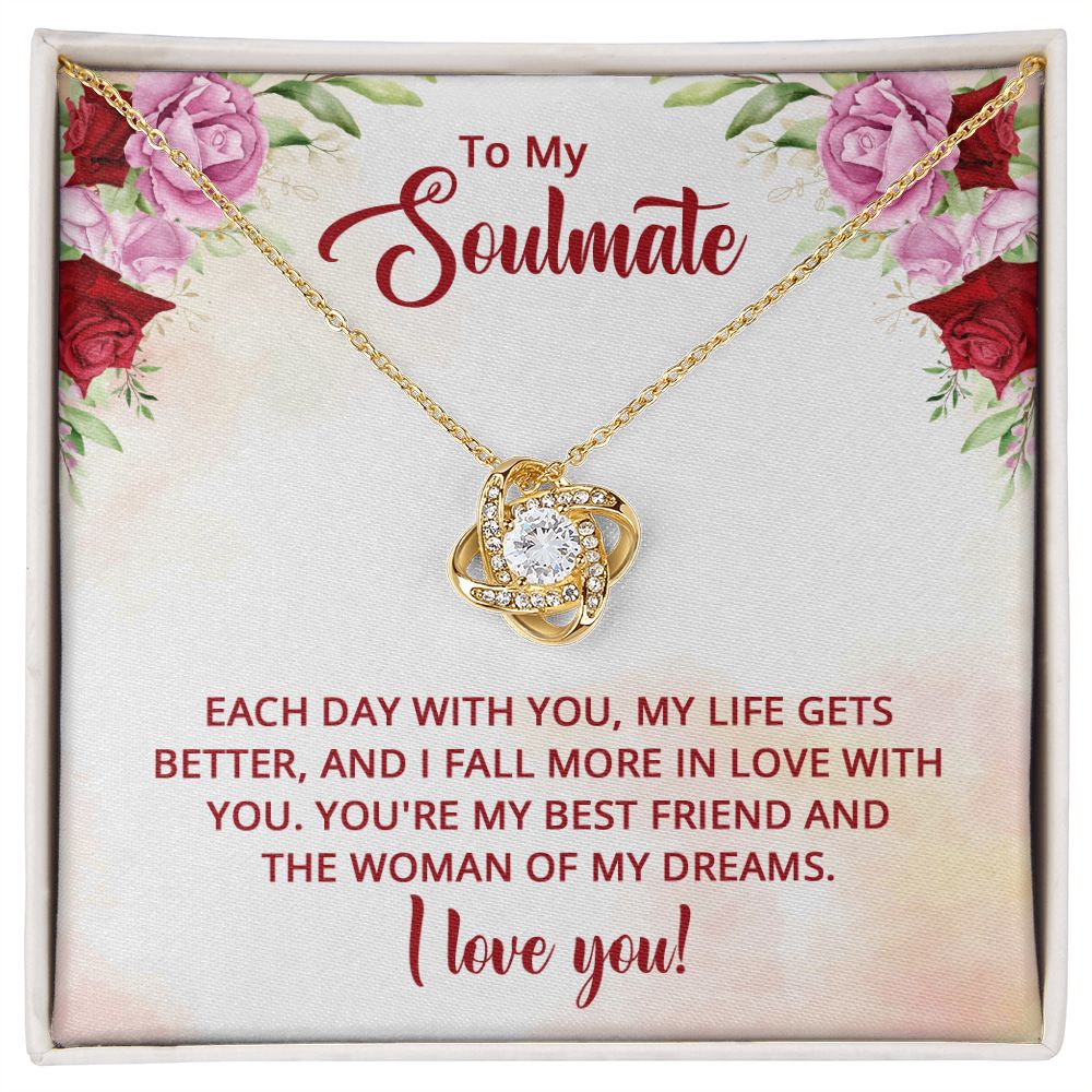 To My Soulmate Necklace I Love You Wife Love Knot Message Card and Box Gift Set for Girlfriend Women from Husband Boyfriend Couples, Meaningful Necklace Message Card and Gift Box Styles on Birthday, Christmas, Anniversary Love knot Thang