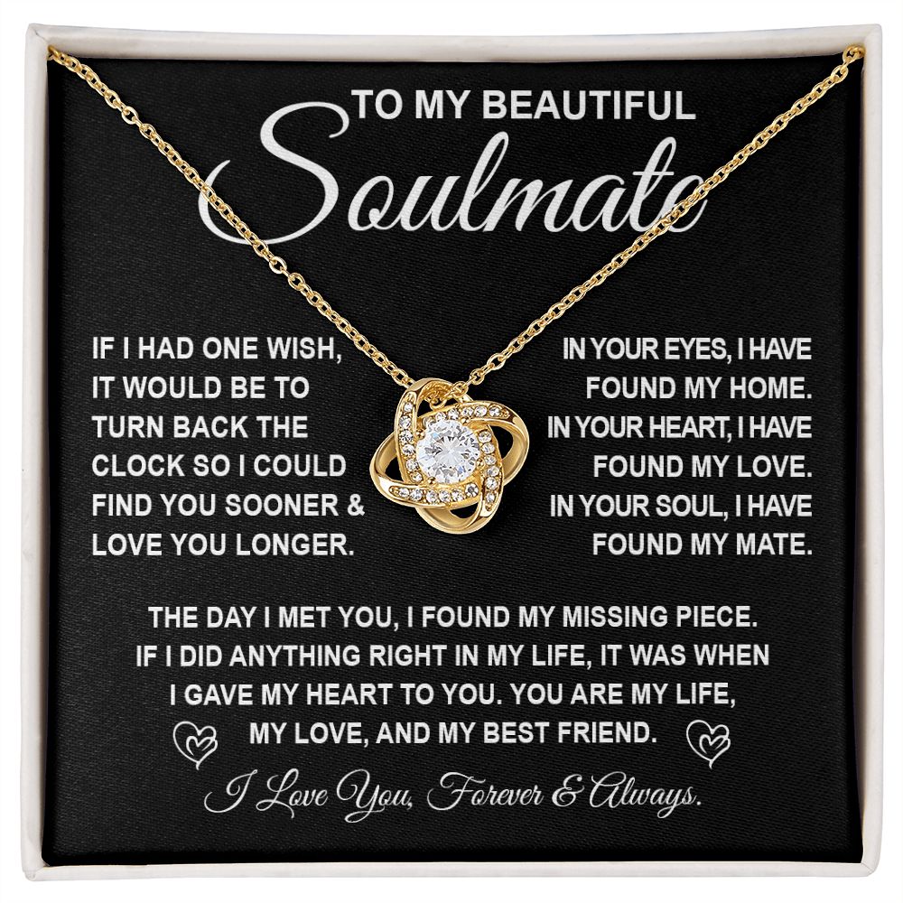 To My Beautiful Soulmate Necklace Gift for Her, Soulmate for Wife Birthday Gifts from Husband, Valentine Jewelry for Women, Soulmate Gifts, Message Card and Necklace Gifts Box Gift Box Styles on Birthday, Wedding, Anniversary, Valentine Love knot Thang