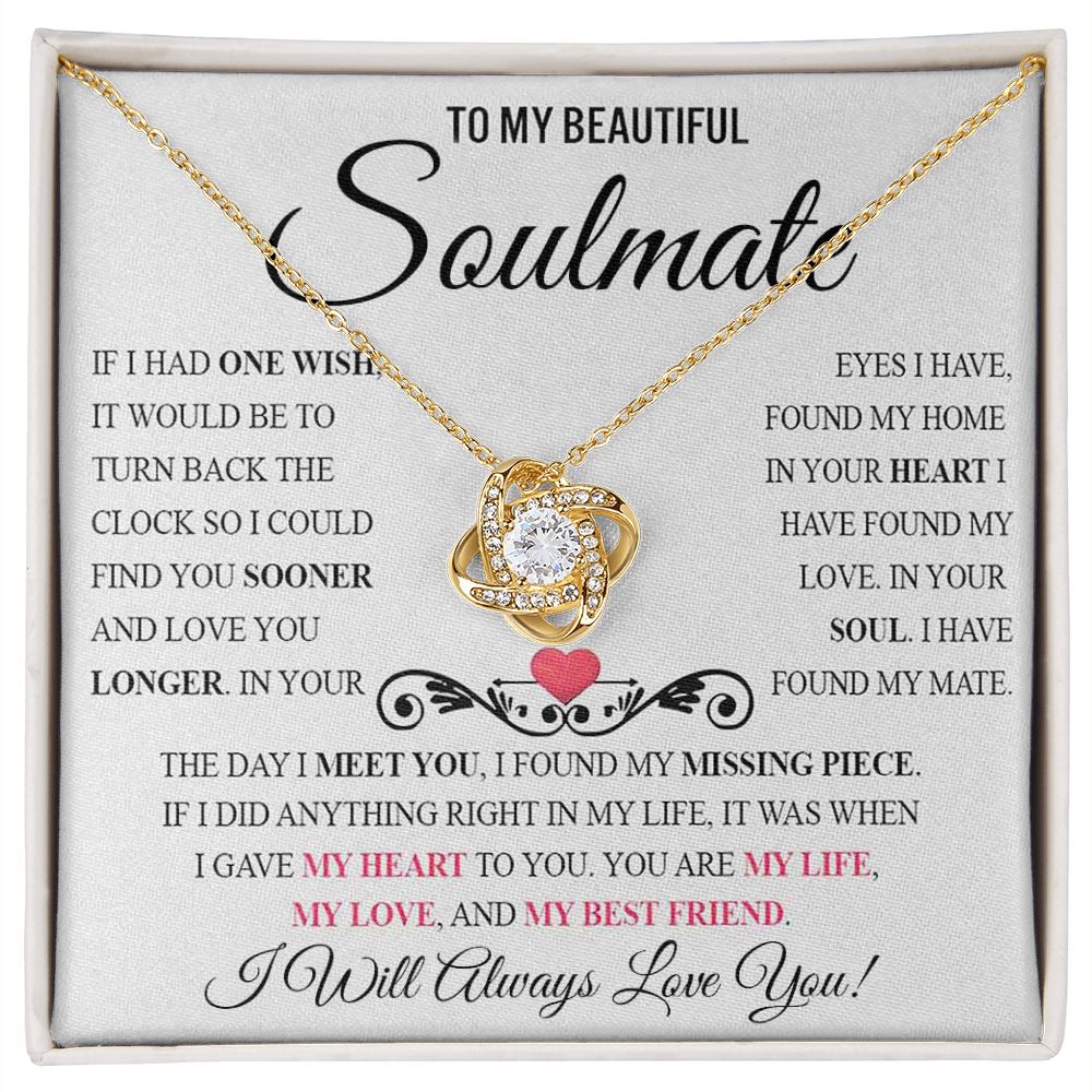 My Beautiful Soulmate Necklace Future Wife Gifts, Promise Necklace For Her, Fiance Gifts For Her, Valentine Birthday Gifts For Future Wife With Message Card Box LED, Soulmate Necklace For Women, To My Wife Necklace Love knot Thang