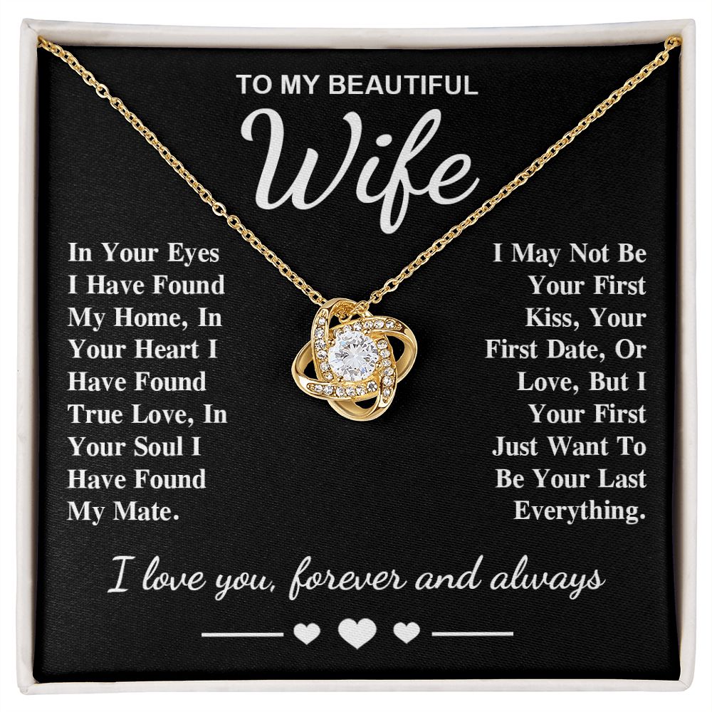 To My Beautiful Wife Necklace Gifts, Soulmate for Wife Birthday Gifts from Husband, Valentine for Women, Soulmate Gifts, Message Card and Necklace Gifts Box Gift Box Styles on Birthday, Wedding, Anniversary, Valentine Love knot Thang