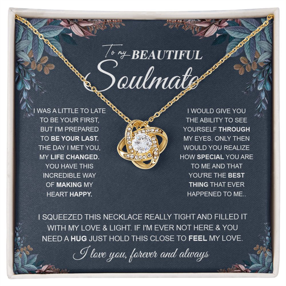 to My Beautiful Soulmate Necklace Future Wife Gifts, Promise Necklace For Her, Fiance Gifts For Her, Anniversary Birthday Gifts For Future Wife With Message Card Box LED, Soulmate Necklace For Women, To My Wife Necklace Love knot Thang