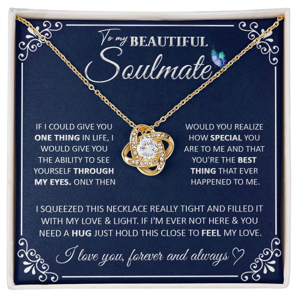 Couples Gifts, To My Beautiful Soulmate Necklace Gifts From Husband, Wedding Anniversary For Wife From Husband, To My Beautiful Wife Necklace, Necklace Custom Name Message Card and Gift Box Styles on Birthday, Christmas, Wedding, Anniversary Love knot Tha