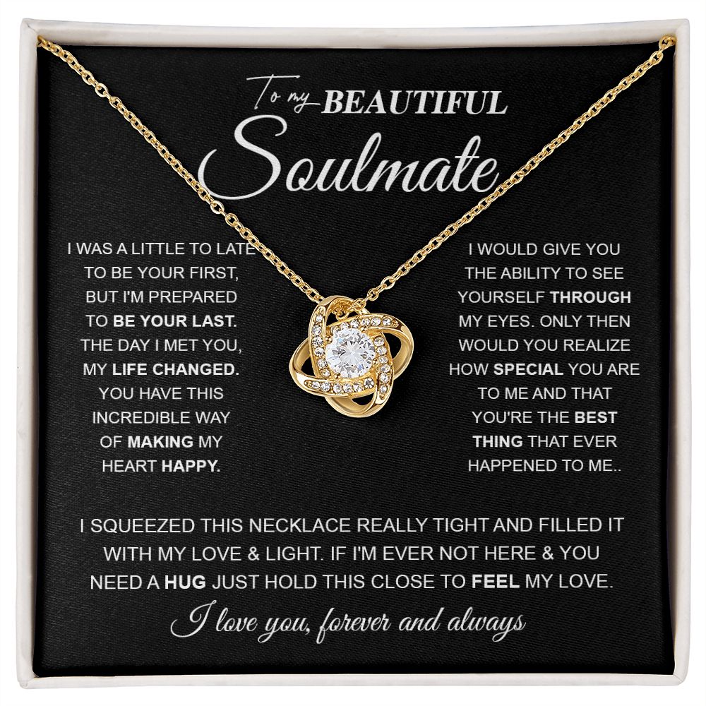 to My Beautiful Soulmate Necklace Future Wife Gifts, Promise Necklace For Her, Fiance Gifts For Her, Wedding Valentine Gifts For Future Wife With Message Card Box LED, Soulmate Necklace For Women, To My Wife Necklace Love knot Thang