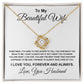 To My Beautiful Wife Necklace From Husband Pendant Jewelry with Message Card and Box Necklaces for Women Valentines Day Happy Wedding Present for Birthday Merry Christmas for Wife Love knot Thang