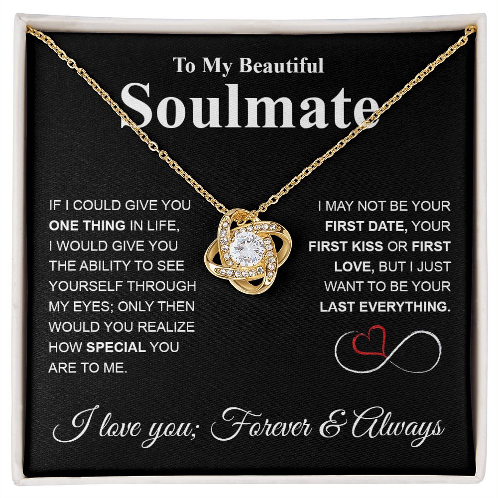 To My Beautiful Soulmate Necklace My Last Everything, Promise Necklace For Her, Fiance Gifts For Her, Valentine Gifts For Future Wife With Message Card Box LED, Soulmate Necklace For Women, To My Wife Necklace Love knot Thang