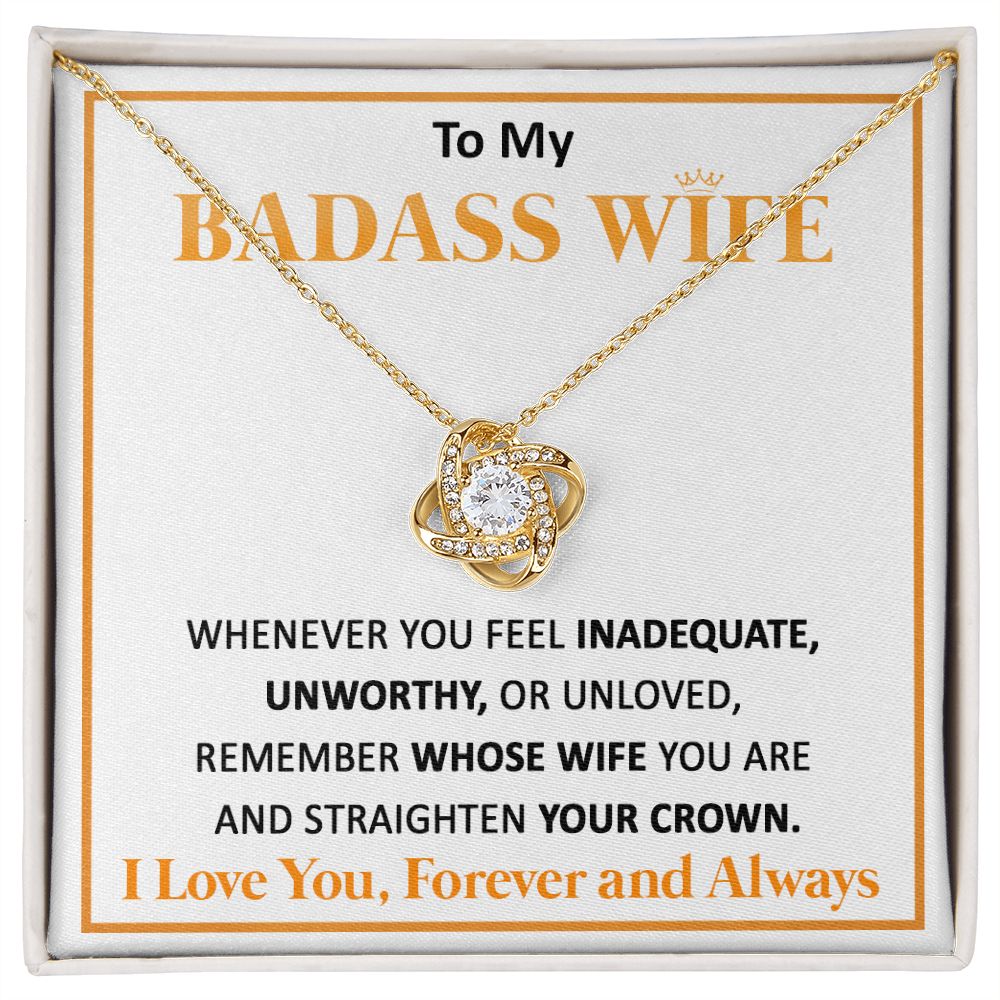 Couples Gifts, To My Badass Dear Wife Necklace Gifts From Husband, Wedding Anniversary For Wife From Husband, Wife Birthday From Husband, Necklace Custom Name Message Card and Gift Box Styles on Birthday, Christmas, Wedding, Anniversary Love knot Thang