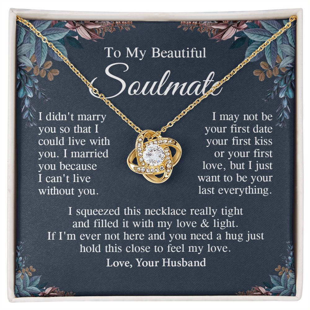 Soulmate Necklace Gift From Husband, Anniversary Romantic Gifts for Wife from Husband, Soulmate Anniversary Gifts Message Card and Necklace Gifts Box Gift Box Styles on Birthday, Wedding, Anniversary, Valentine Love knot Thang