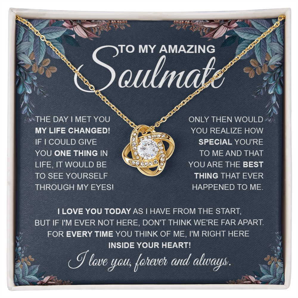 to My Soulmate Necklace, Soulmate Jewelry for Women, Wife Gifts from Husband, Wedding Necklace for Wife Soulmate Gifts Future Wife Necklace Message Card and Gift Box Styles on Birthday, Wedding, Anniversary, Valentine Love knot Thang