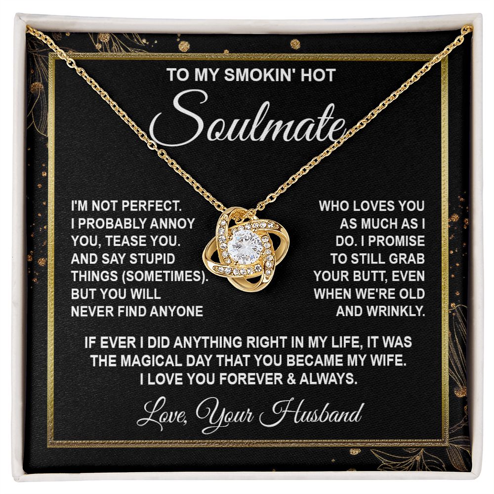 Soulmate Necklace Gifts from Husband, Anniversary Gifts for Wife from Husband, Wife Valentine Gift from Husband, To My Wife Necklace Message Card and Necklace Gifts Box Gift Box Styles on Birthday, Wedding, Anniversary, Valentine Love knot Thang