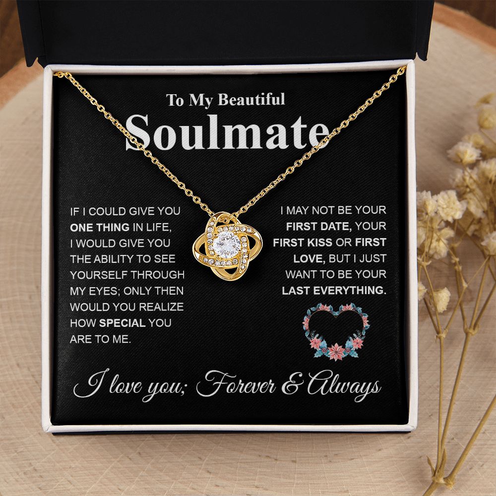 Beautiful Soulmate Necklace My Last Everything, Promise Necklace For Her, Fiance Gifts For Her, Valentine Gifts For Future Wife With Message Card Box LED, Soulmate Necklace For Women, To My Wife Necklace Love knot Thang