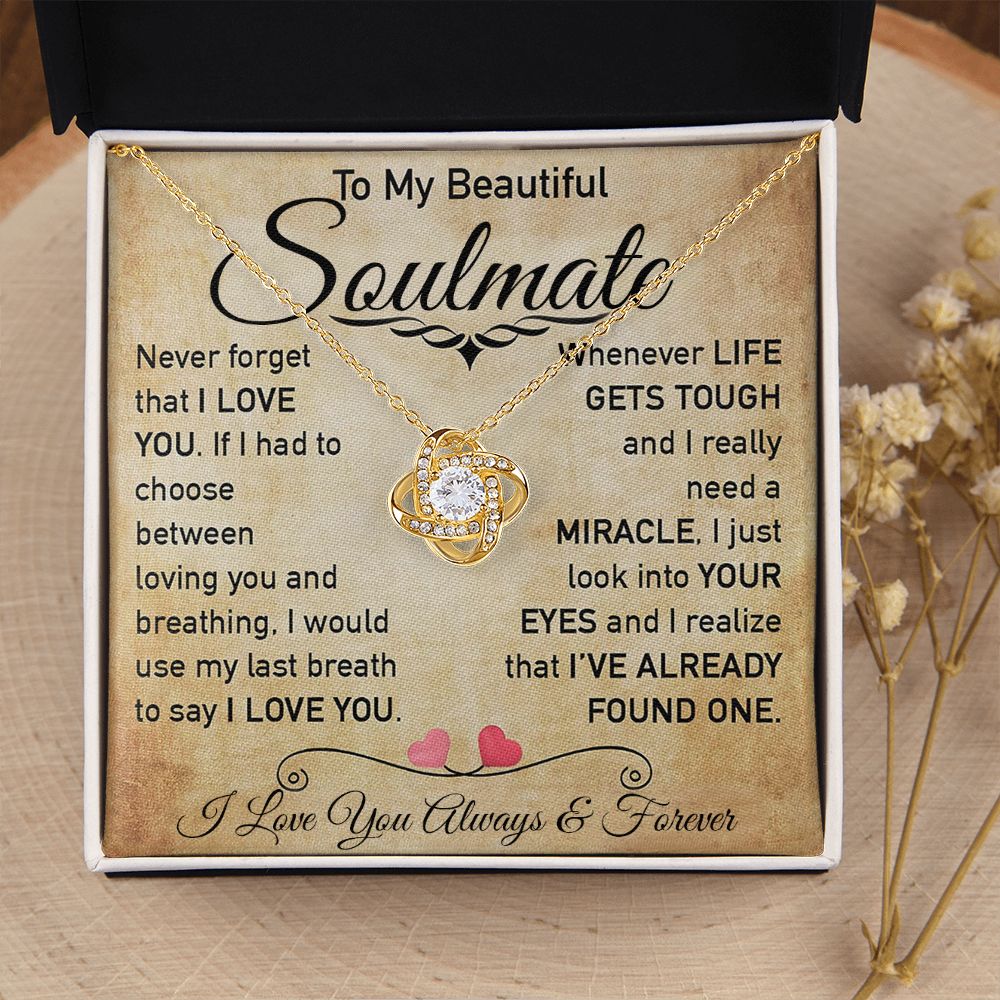 My Beautiful Soulmate Necklace Future Wife Gifts, Promise Necklace For Her, Fiance Gifts For Her, Valentine Gifts For Soulmate From Husband With Message Card Box LED, Soulmate Necklace For Women, To My Wife Necklace Love knot Thang