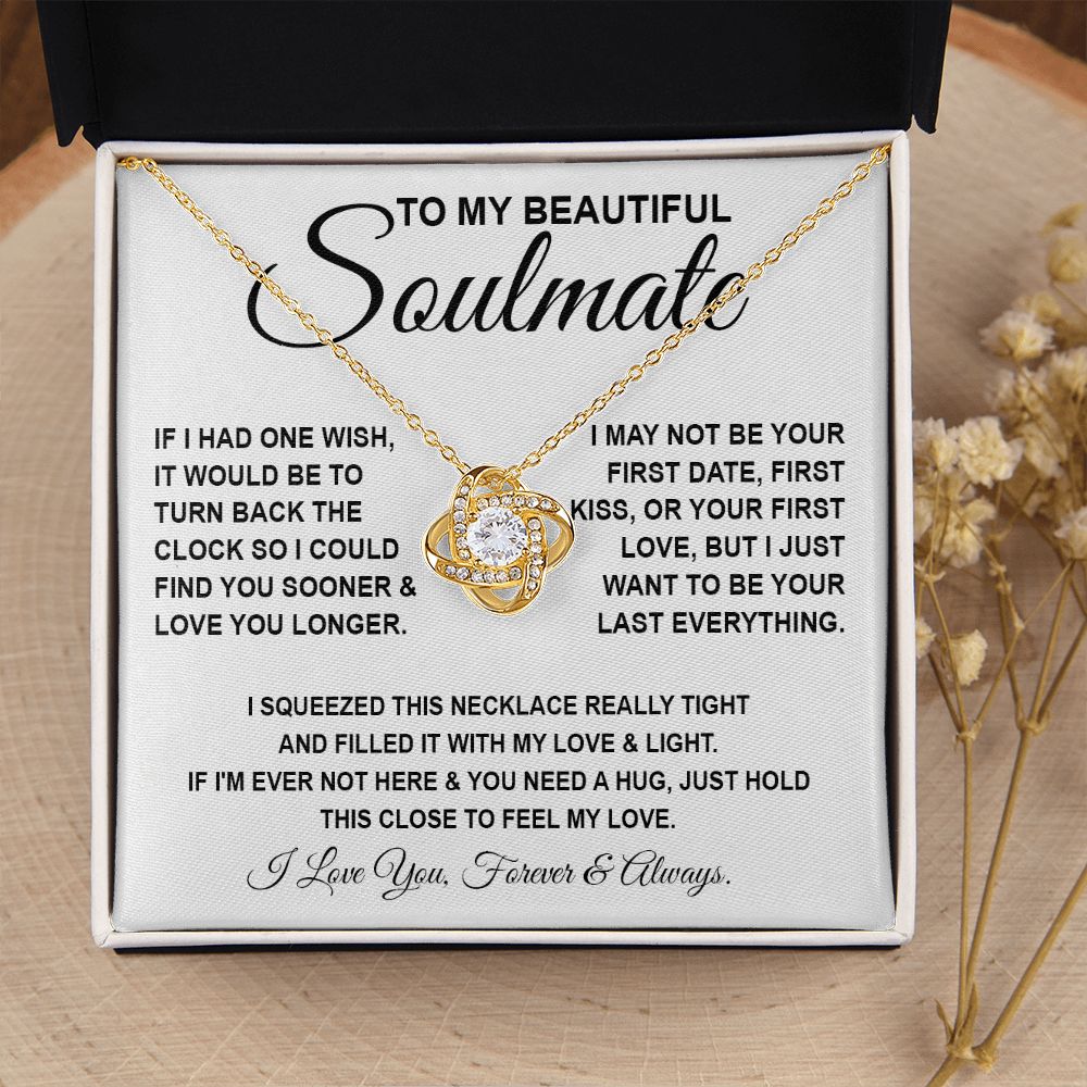 To My Beautiful Soulmate Necklace, Soulmate Jewelry For Women, Wife Necklace From Husband, Soulmate Gifts For Her, To My Future Wife Necklace Message Card and Necklace Gift Box Gift Box Styles on Birthday, Wedding, Anniversary, Valentine Love knot Thang