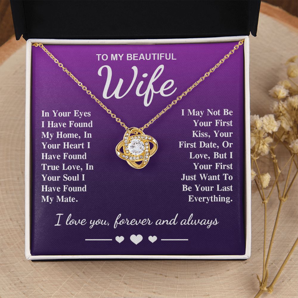 To My Beautiful Wife Necklace Gift, Soulmate for Wife Birthday Gifts from Husband, Valentine for Women, Soulmate Gifts, Message Card and Necklace Gifts Box Gift Box Styles on Birthday, Wedding, Anniversary, Valentine Love knot Thang
