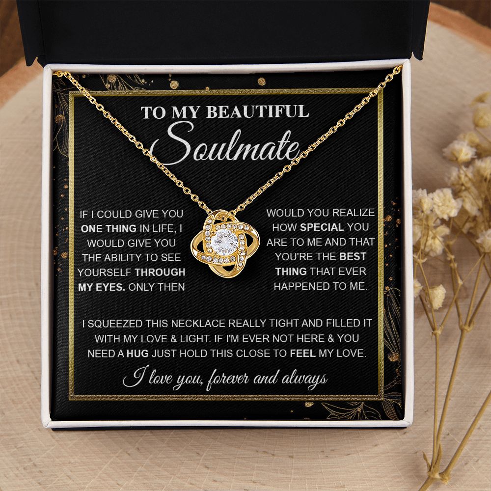 To My Beautiful Soulmate Necklace, Love knot Necklace for Girlfriend, Soulmate Jewelry, Soulmate Necklace, Future Wife Gift, Necklace for Wife from Husband Necklace Message Card and Gift Box Styles on Birthday, Christmas, Wedding, Anniversary Love knot Th