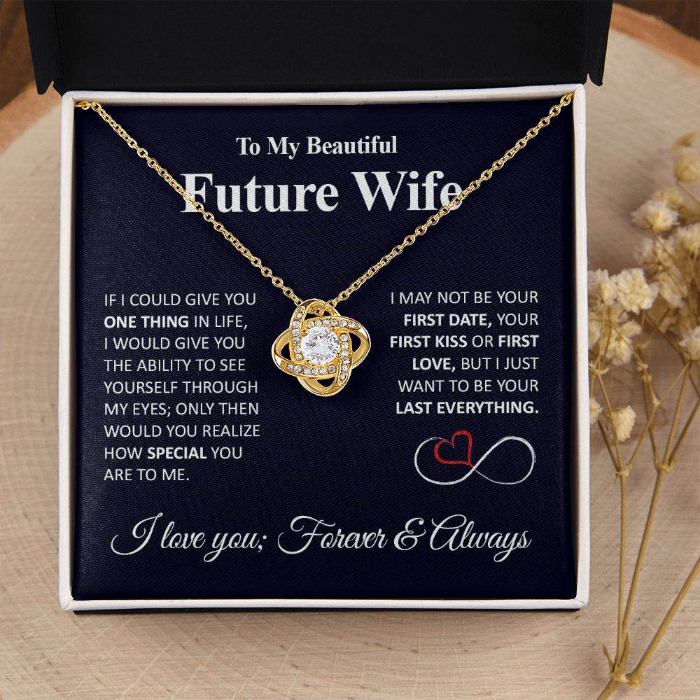 Future Wife Necklace My Last Everything, Promise Necklace For Her, Fiance Gifts For Her, Birthday Gifts For Future Wife With Message Card Box LED, Soulmate Necklace For Women, To My Wife Necklace Love knot Thang