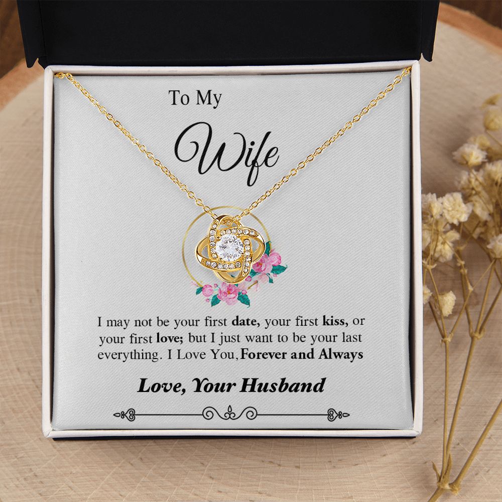 Couples Gifts, To My Dear Wife Necklace Gifts From Husband, Wedding Anniversary Jewelry For Wife From Husband, Necklace Customer Name Message Card and Gift Box styles On Birthday, Christmas, Anniversary Love knot Thang
