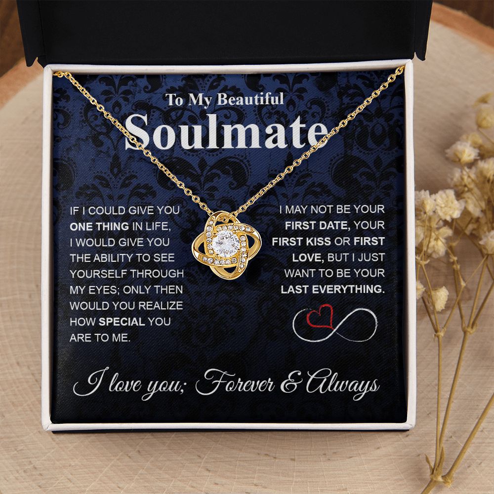 To My Beautiful Soulmate Necklace My Last Everything, Promise Necklace For Her, Fiance Gifts For Her, Wedding Gifts For Future Wife With Message Card Box LED, Soulmate Necklace For Women, To My Wife Necklace Love knot Thang