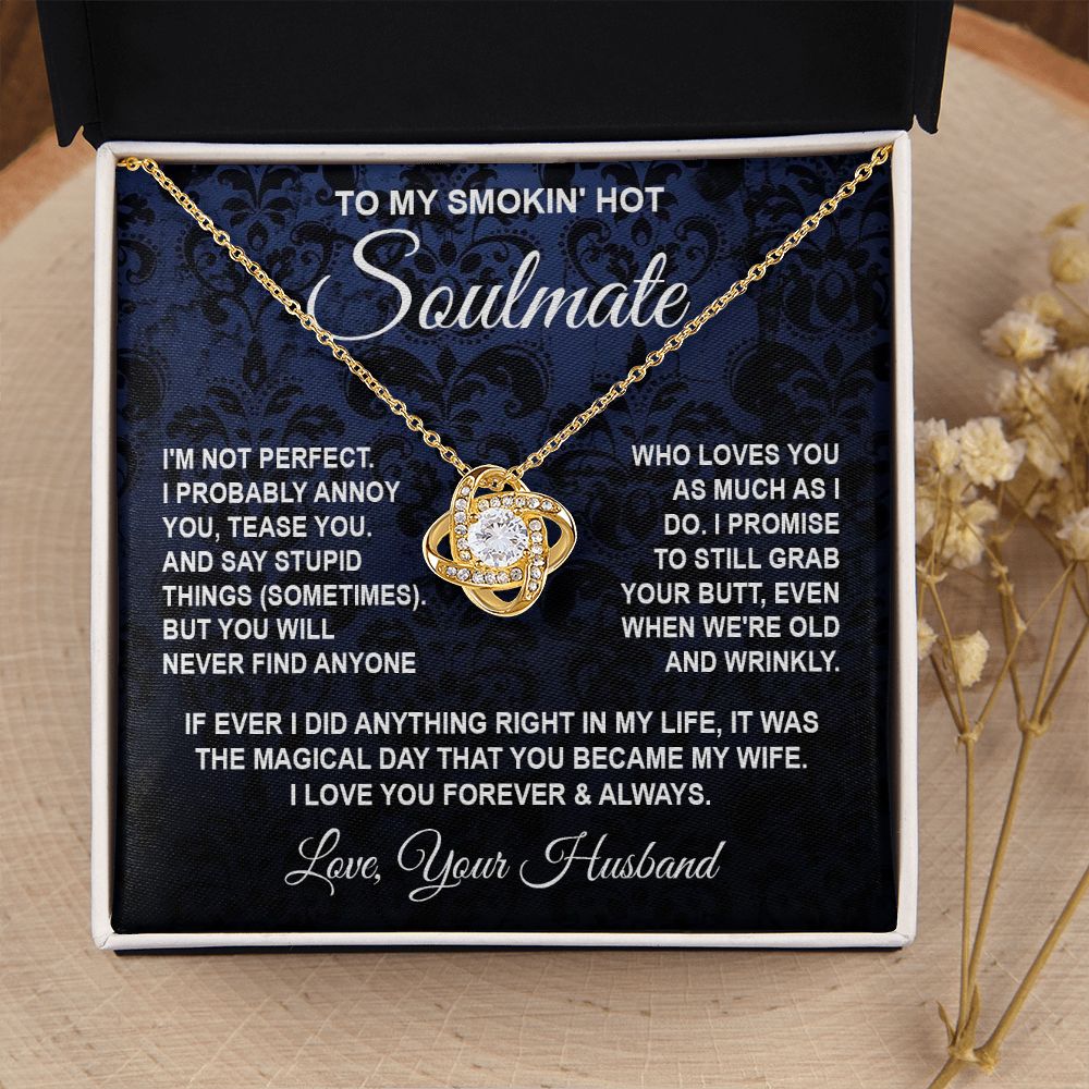 Soulmate Necklace Gifts from Husband, Wedding Gifts for Wife from Husband, Wife Valentine Gifts from Husband, To My Wife Necklace Message Card and Necklace Gifts Box Gift Box Styles on Birthday, Wedding, Anniversary, Valentine Love knot Thang