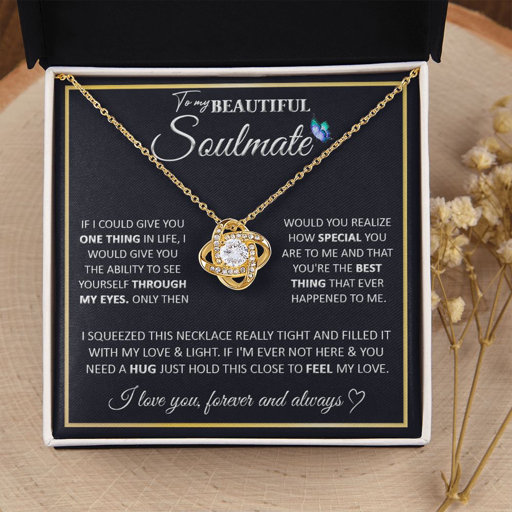 Couples Gifts, To My Beautiful Soulmate Necklace Gifts From Husband, Wedding Anniversary For Wife From Husband, To My  Wife Necklace, Necklace Custom Name Message Card and Gift Box Styles on Birthday, Christmas, Wedding, Anniversary Love knot Thang