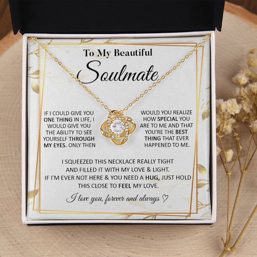 Couples Gifts To My Beautiful Soulmate Necklace From Husband, Wedding Anniversary For Wife From Husband, Wife Wedding From Husband, To My Wife, Necklace Custom Name Message Card and Gift Box Styles on Birthday, Christmas, Wedding, Anniversary Love knot Th