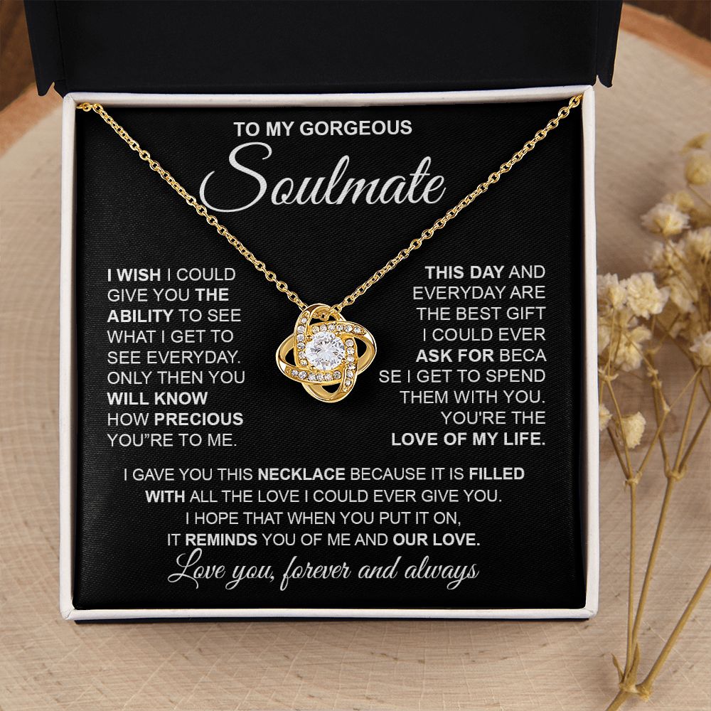 to My Soulmate Necklace from Husband, Necklaces for Wife from Husband, to My Soulmate Necklace for Women, Soulmate Jewelry for Wife Valentine Jewelry Gifts for Wife Birthday Gifts from Husband Love knot Thang
