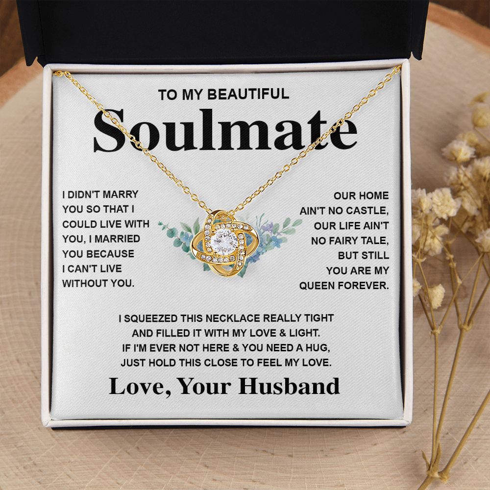 Soulmate Necklace Gift From Husband To My Badass Wife Pendant Valentines Day Anniversary Jewelry with Message Card and Gift Box. Gift for Wife. Necklace Gift Set for Wife Message Card and Necklace Gifts Box Gift Box Styles Love knot Thang