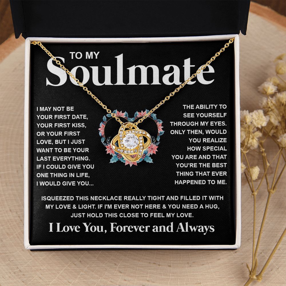 Couples Gifts Necklace To My Soulmate Necklace Birthday Christmas Jewelry Romantic Gifts For My Wife Pendant Jewelry with Message Card and Box Necklaces for Women Valentines Day Happy Anniversary Wedding Present Love knot Thang