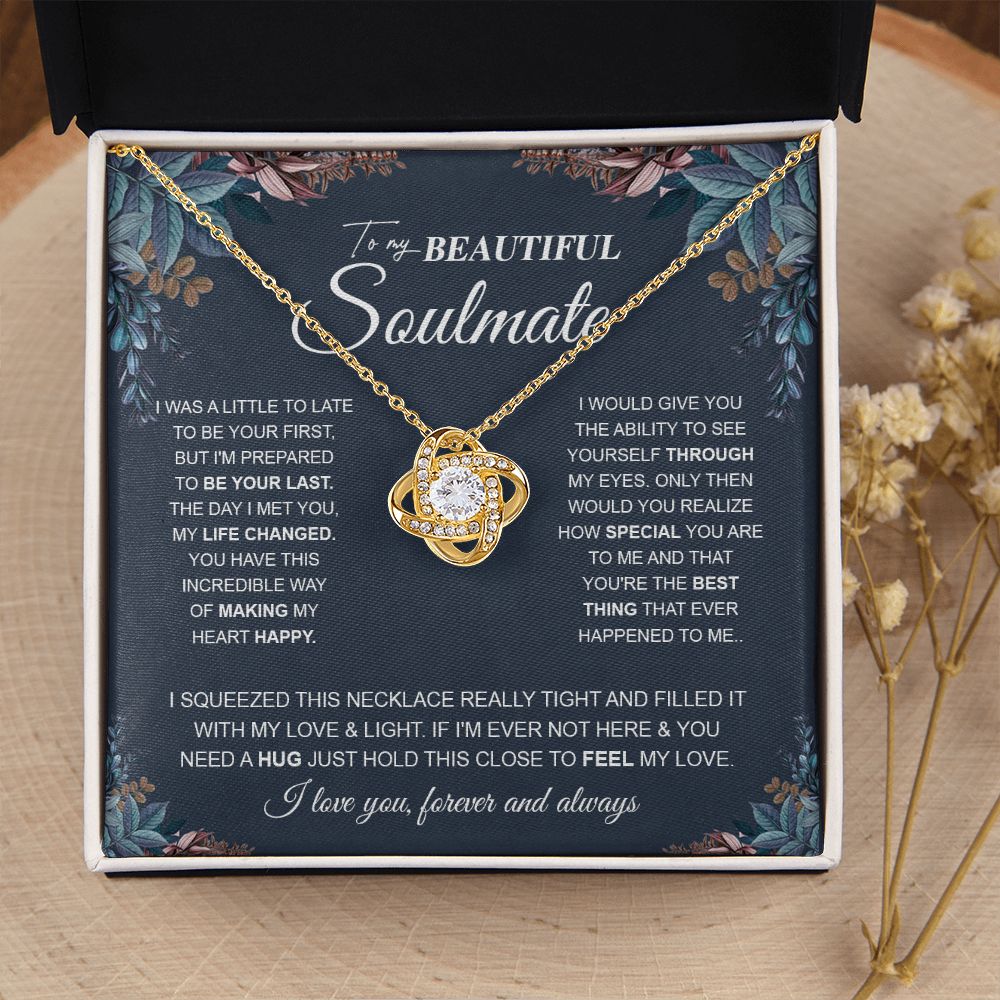 to My Beautiful Soulmate Necklace Future Wife Gifts, Promise Necklace For Her, Fiance Gifts For Her, Anniversary Birthday Gifts For Future Wife With Message Card Box LED, Soulmate Necklace For Women, To My Wife Necklace Love knot Thang