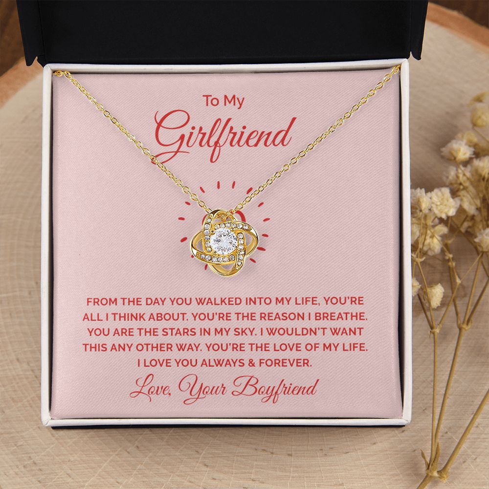 Love Knot Necklace, To My Girlfriend Gifts From Boyfriend, Girlfriend Jewelry, Girlfriend Anniversary For Girlfriend Gift, Necklace Message Card and Gift Box Styles on Birthday, Christmas, Anniversary  Love knot Thang