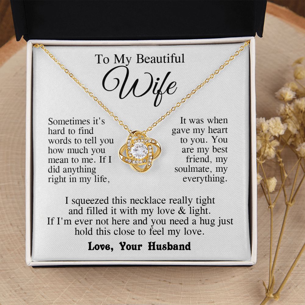 Wife Necklace from Husband, Anniversary Romantic Gifts for Wife from Husband to My Wife Necklaces for Wife Birthday Gifts, Wife Jewelry Necklace Message Card and Necklace Gift Box Gift Box Styles on Birthday, Wedding, Anniversary, Valentine Love knot Than