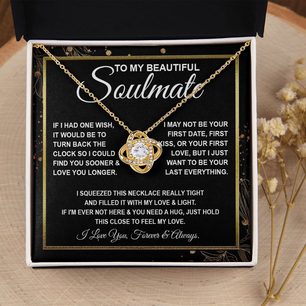 To My Beautiful Soulmate Necklace, Soulmate Jewelry For Women, Wife Necklace From Husband, Soulmate Gifts For Her, To My Future Soulmate Necklace Message Card and Necklace Gifts Box Gift Box Styles on Birthday, Wedding, Anniversary, Valentine Love knot Th