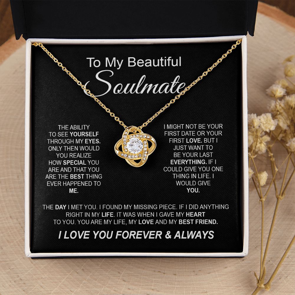 To My Beautiful Soulmate Necklace, Love Necklace for Girlfriend, Soulmate Jewelry, Soulmate Necklace, Future Wife Gifts, Necklace for Wife from Husband Necklace Message Card and Gift Box Styles on Birthday, Christmas, Wedding, Anniversary Love knot Thang