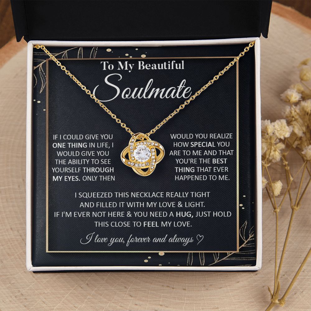 Couples Gifts To My Beautiful Soulmate Necklace From Husband, Anniversary For Wife From Husband, Wife Wedding From Husband, To My Wife, Necklace Custom Name Message Card and Gift Box Styles on Birthday, Christmas, Wedding, Anniversary Love knot Thang