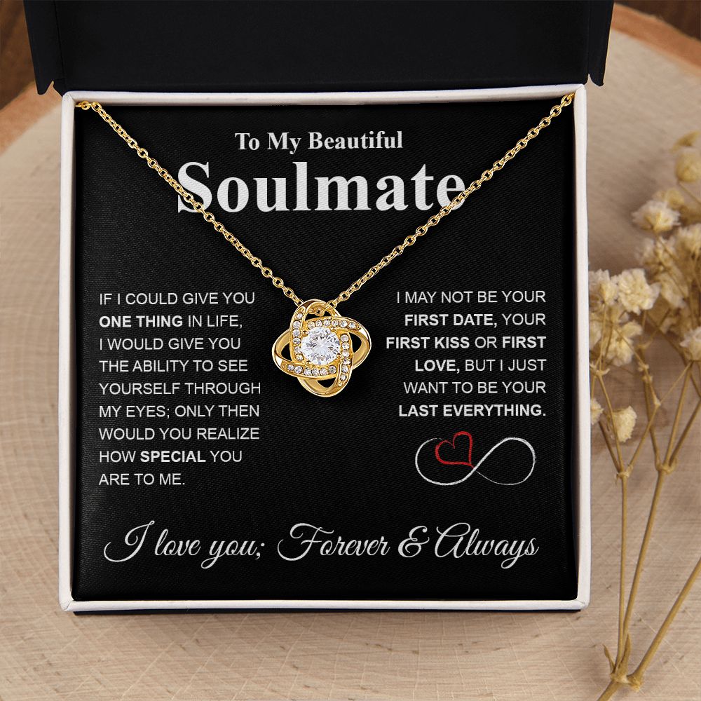 To My Beautiful Soulmate Necklace My Last Everything, Promise Necklace For Her, Fiance Gifts For Her, Valentine Gifts For Future Wife With Message Card Box LED, Soulmate Necklace For Women, To My Wife Necklace Love knot Thang