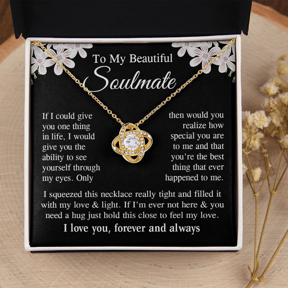 Soulmate Necklace Gift for Her, Soulmate Jewelry, Necklace for Future Wife, Wedding Valentine Jewelry for Wife Necklace Gifts from Husband - Soulmate Gift Necklace with Message Card and Gift Box Love knot Thang