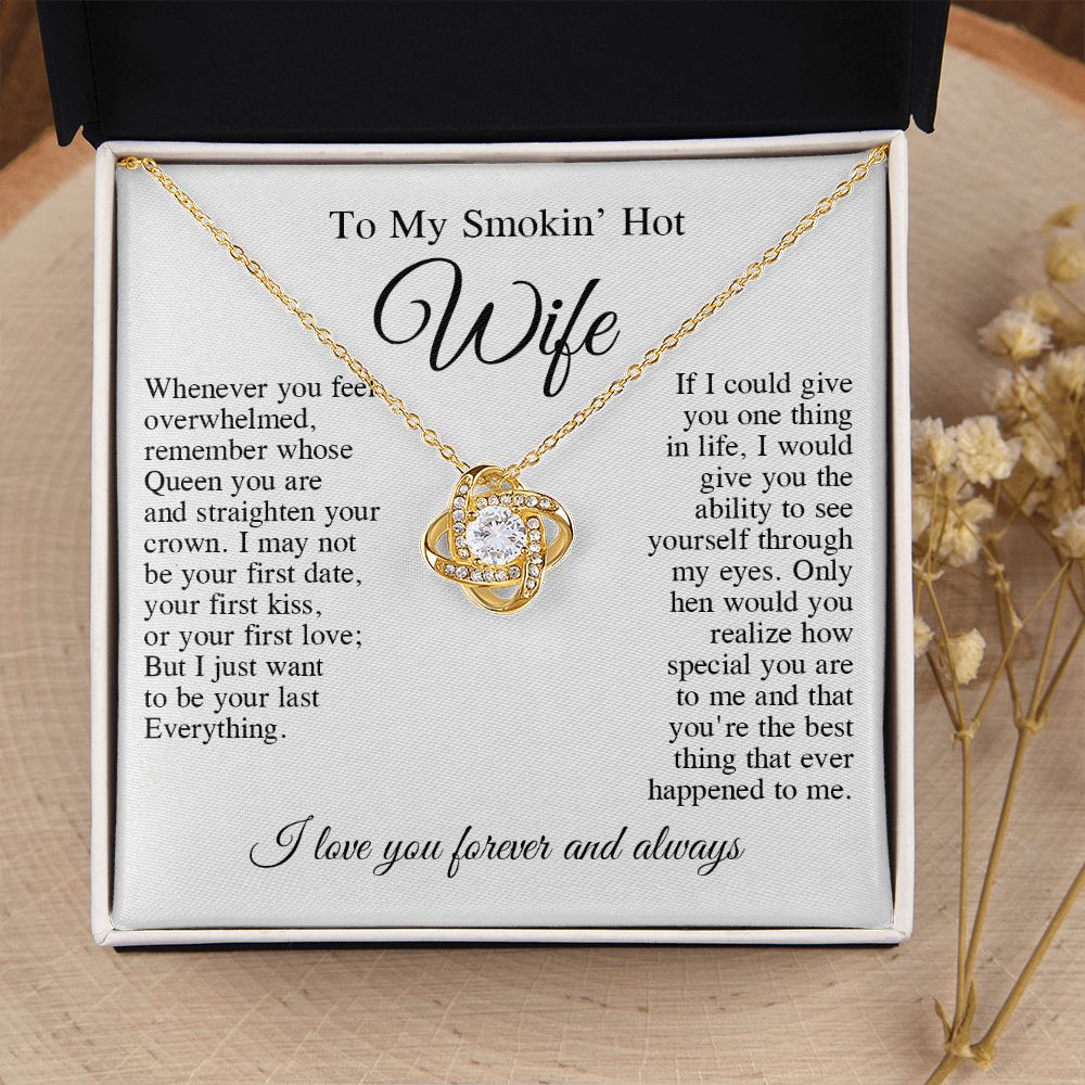 To My Beautiful Wife Necklace, Wedding Anniversary Jewelry for Women, Anniversary Gifts For Wife From Husband To My Wife Necklace Message Card and Necklace Gift Box Gift Box Styles on Birthday, Wedding, Anniversary, Valentine Love knot Thang