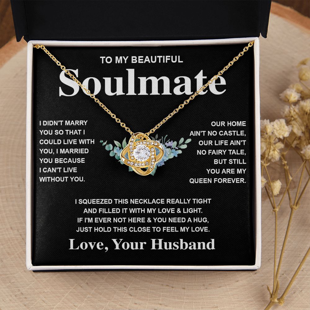Soulmate Necklace Gift From Husband To My Badass Wife Pendant Valentines Day Anniversary Jewelry with Message Card and Gift Box. Gift for Wife. Necklace Gift Set for Wife Love knot Thang