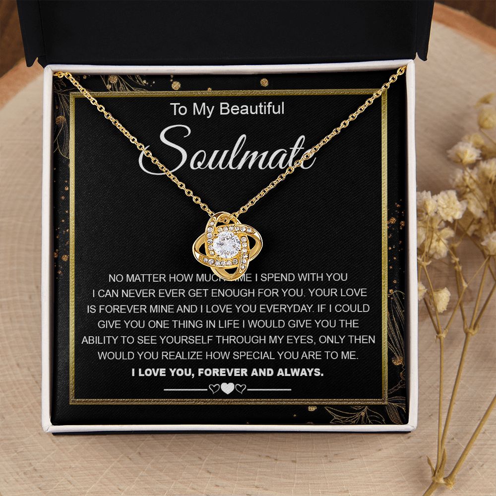 To My Beautiful Soulmate Necklace Gifts for Wife from Husband, Wife Valentine Gifts, Gift for Wife, Message Card and Necklace Gift Box Gift Box Styles on Birthday, Wedding, Anniversary, Valentine Love knot Thang
