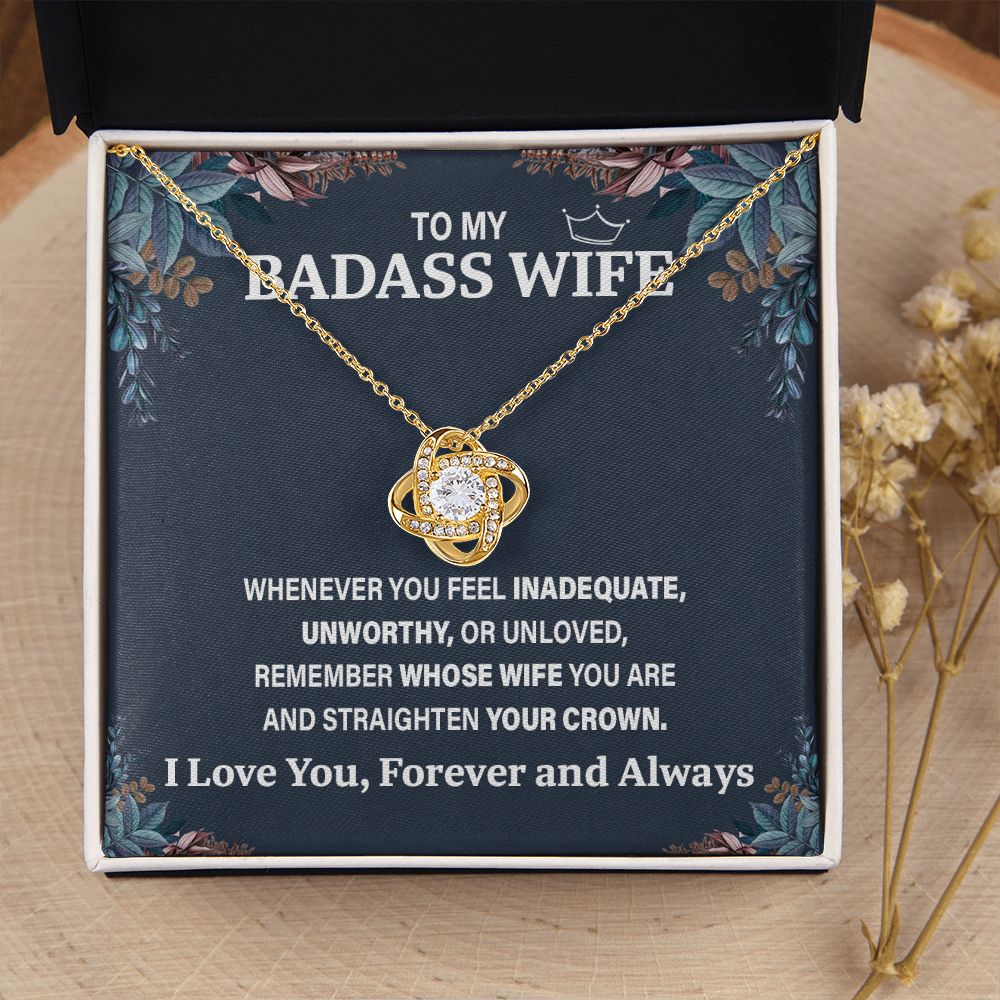 Wife Necklace Gift From Husband To My Badass Wife Pendant Birthday Jewelry with Message Card and Gift Box. Gift for Wife. Necklace Gift Set for Wife Necklace Gifts Box Gift Box Styles Love knot Thang