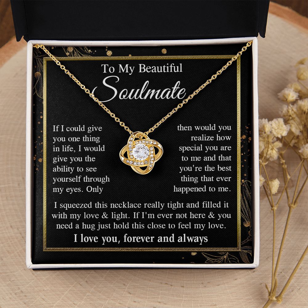 Soulmate Necklace Gift for Her, Soulmate Jewelry, Necklace for Future Wife, Valentine Jewelry for Wife Necklace Gifts from Husband - Soulmate Gift Necklace with Message Card and Gift Box Love knot Thang