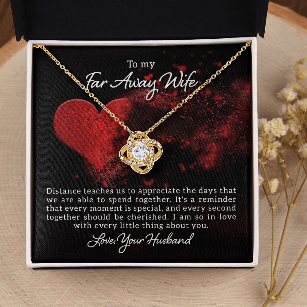 Couples Gifts, Far Away Wife Necklace Gifts From Husband, Wedding Anniversary Jewelry For Wife From Husband, Wife Birthday From Husband, To My Soulmate Message Card and Gift Box styles On Birthday, Christmas, Anniversary  Love knot Thang