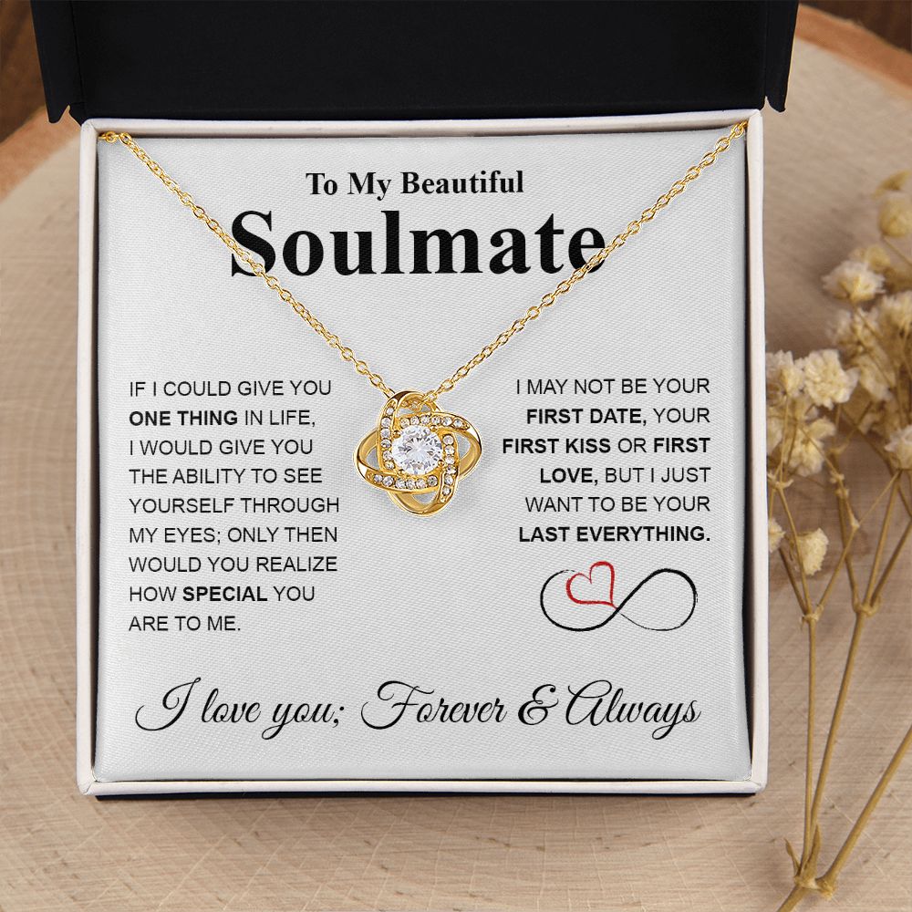 To My Beautiful Soulmate Necklace My Last Everything, Promise Necklace For Her, Fiance Gifts For Her, Valentine Gifts For Future Wife With Message Card Box LED, Soulmate Necklace For Women, To My Wife Necklace copy Love knot Thang