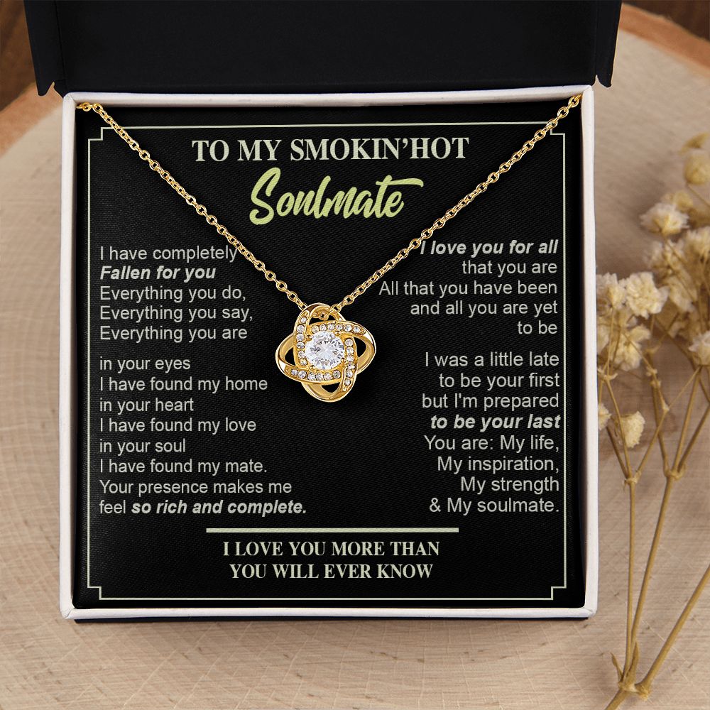 Couples Gifts, Necklace To My Hot Soulmate Necklace Gifts For My Wife with Future Wife Soulmate Girlfriend Necklaces Customer Name Message Card and Gift Box styles On Birthday, Christmas, Anniversary Love knot Thang