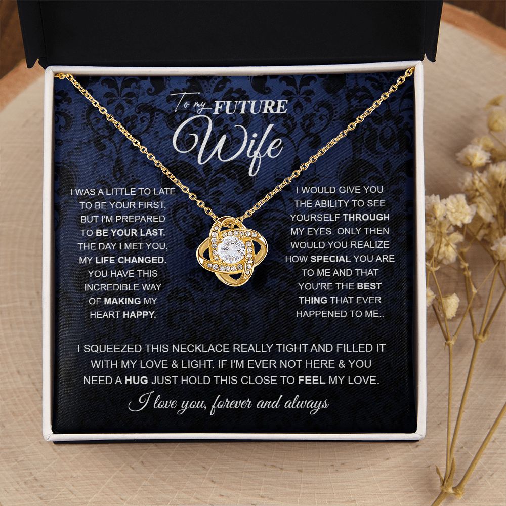 to My Future Wife Necklace Future Wife Gifts, Promise Necklace For Her, Fiance Gifts For Her, Wedding Anniversary Gifts For Future Wife With Message Card Box LED, Soulmate Necklace For Women, To My Wife Necklace Love knot Thang
