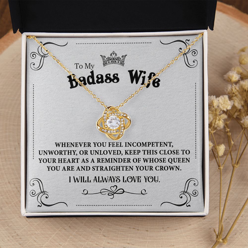 Personalized Valentine Gift For Badass Wife, To My Wife Necklace For Women, Soulmate Necklace, To My Wife Necklace From Husband, Necklace Custom Name Message Card and Gift Box Styles on Birthday, Christmas, Wedding, Anniversary Love knot Thang