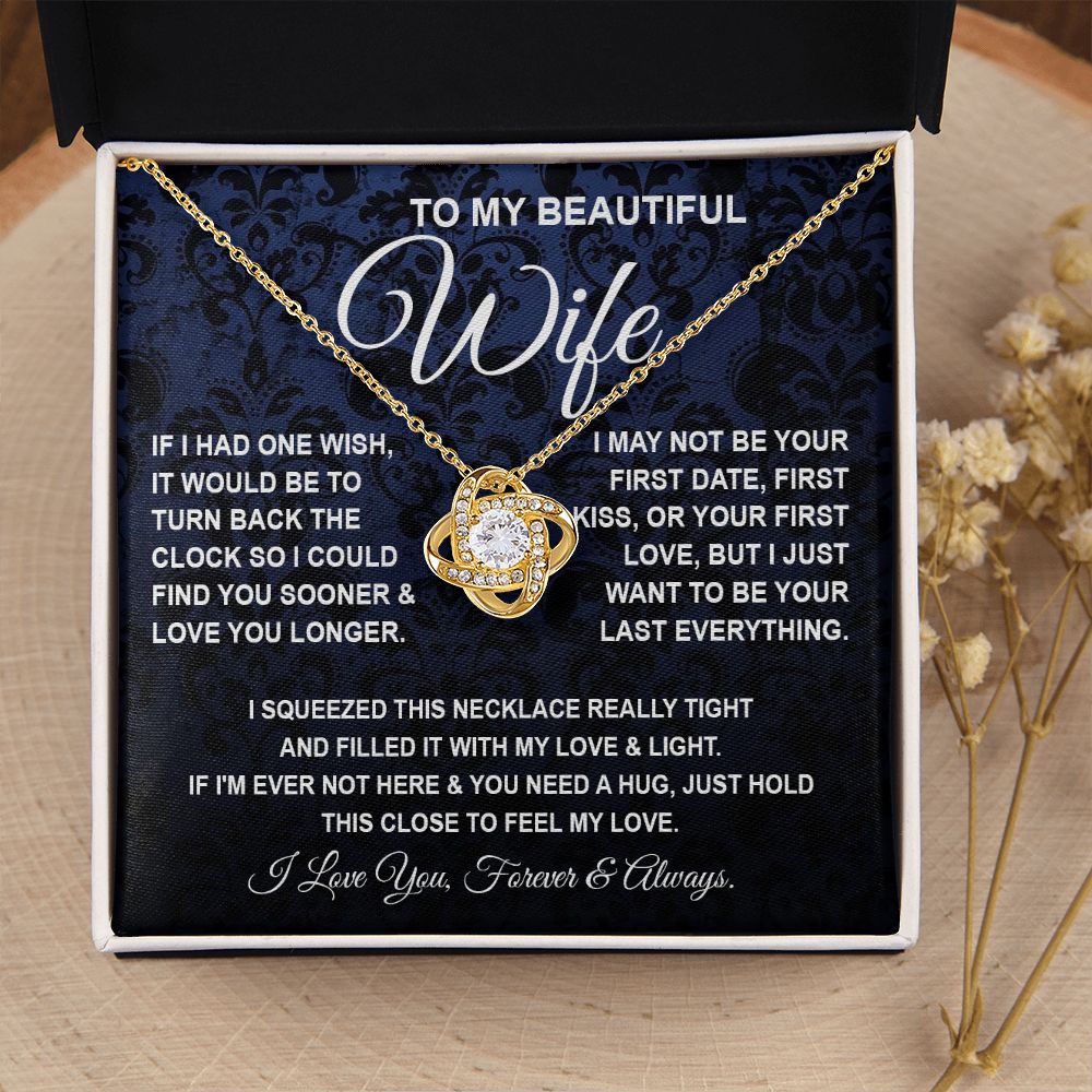 To My Beautiful Wife Necklace, Soulmate Jewelry For Women, Wife Necklace From Husband, Soulmate Gift For Her, To My Future Soulmate Necklace Message Card and Necklace Gift Box Gift Box Styles on Birthday, Wedding, Anniversary, Valentine Love knot Thang