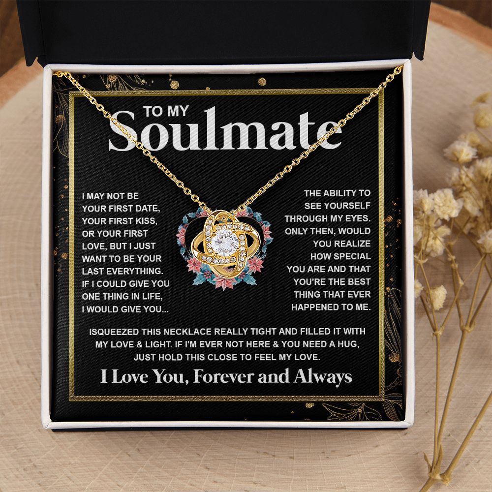 Couples Gifts Necklace To My Soulmate Necklace Anniversary Wedding Jewelry Romantic Gifts For My Wife Pendant Jewelry with Message Card and Box Necklaces for Women Valentines Day Happy Anniversary Wedding Present Love knot Thang